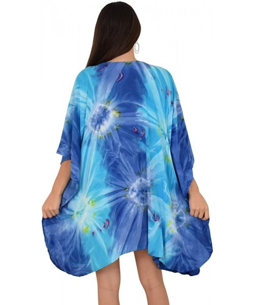 Cover-Ups Kimono Tie-Dye Resortwear Beach Cover - Blue Ocean - C318WQTO9S6