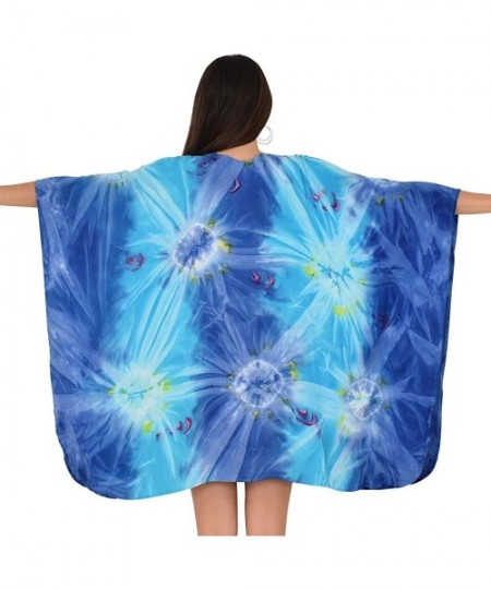 Cover-Ups Kimono Tie-Dye Resortwear Beach Cover - Blue Ocean - C318WQTO9S6