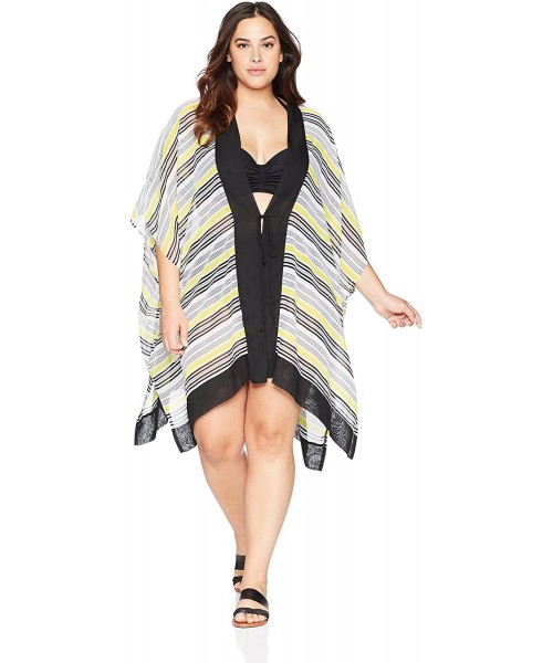 Cover-Ups Women's Plus Size Cover Up - Cabana Stripe Yellow - CQ1868DZG4T