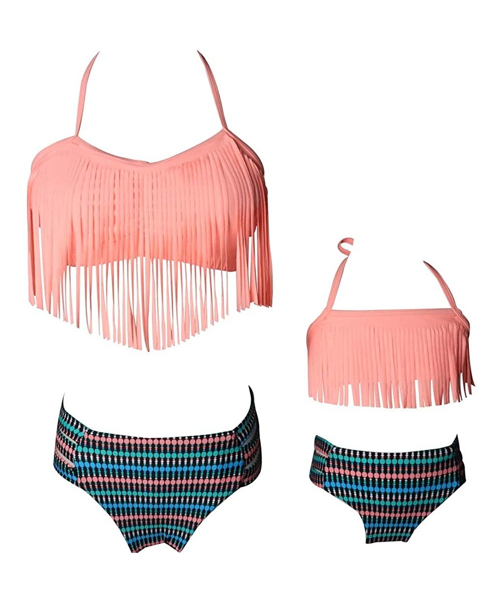 Sets Mommy and Daughter Family Matching Swimsuits Two Piece Tassel Bikini Set Bathing Set - Orange - CN18QMG6Y5Y