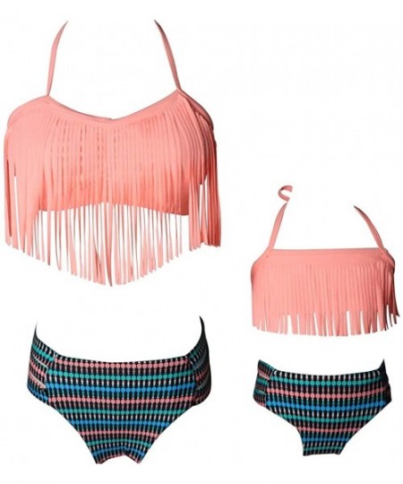 Sets Mommy and Daughter Family Matching Swimsuits Two Piece Tassel Bikini Set Bathing Set - Orange - CN18QMG6Y5Y