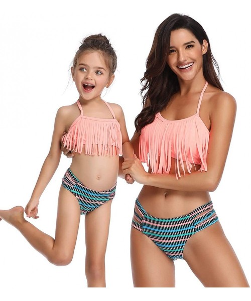 Sets Mommy and Daughter Family Matching Swimsuits Two Piece Tassel Bikini Set Bathing Set - Orange - CN18QMG6Y5Y