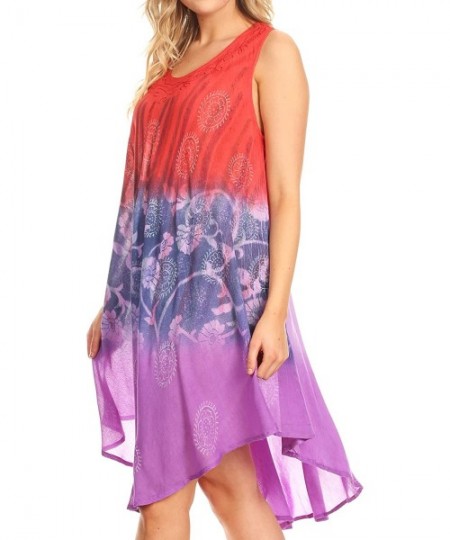 Cover-Ups Lisa Dip Dyed Floral Batik Short Sleeve Dress/Cover Up - Rust - CJ182T07SGG