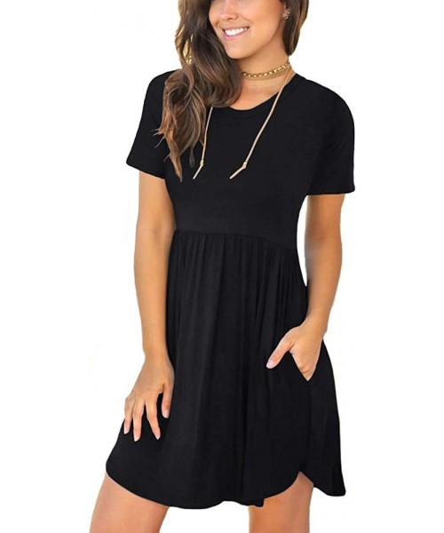 Cover-Ups Women's Long Sleeve Fall T Shirt Dresses Casual Swing Dress with Pockets - Black+sleeve - CV19DI8RN8D