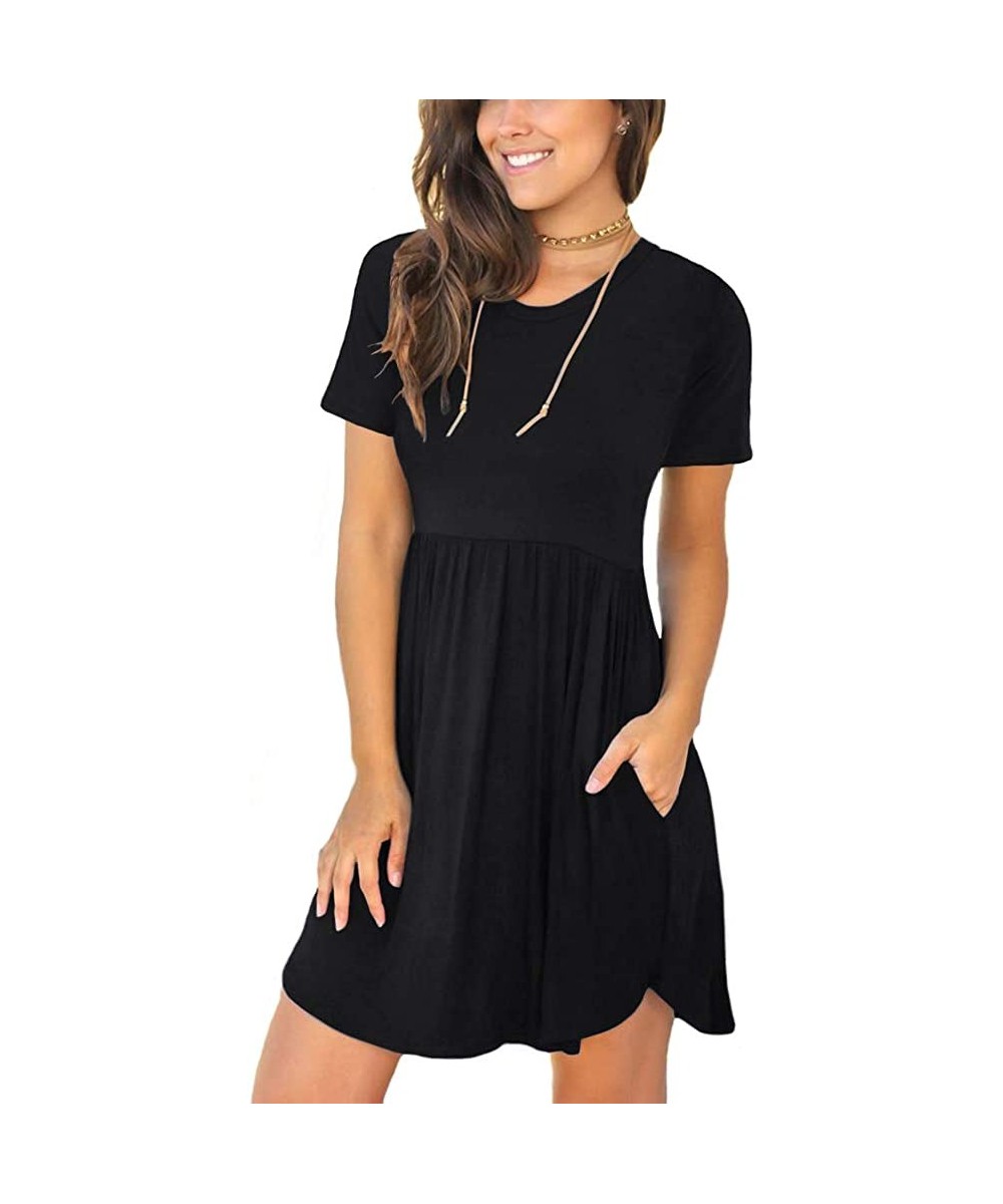 Cover-Ups Women's Long Sleeve Fall T Shirt Dresses Casual Swing Dress with Pockets - Black+sleeve - CV19DI8RN8D