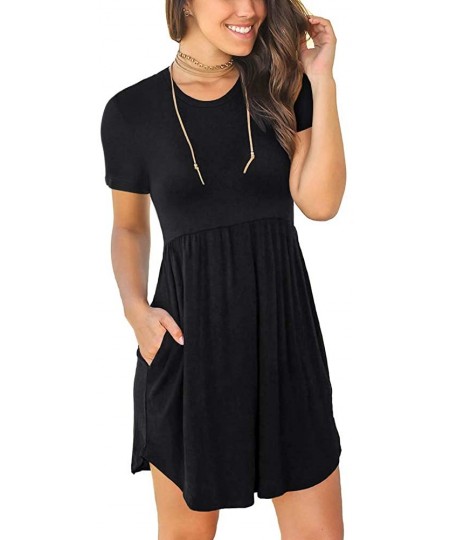 Cover-Ups Women's Long Sleeve Fall T Shirt Dresses Casual Swing Dress with Pockets - Black+sleeve - CV19DI8RN8D