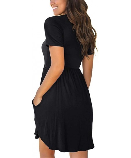 Cover-Ups Women's Long Sleeve Fall T Shirt Dresses Casual Swing Dress with Pockets - Black+sleeve - CV19DI8RN8D