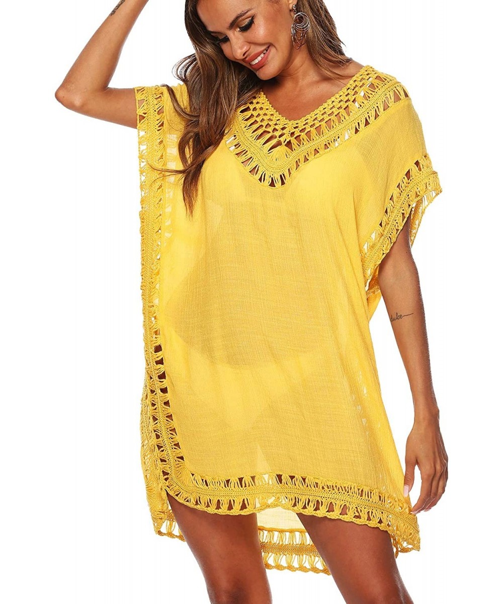 Cover-Ups Women Plus Size Swimwear Cover Ups Sexy Bikini Bathing Suit Beach Dress Swim Coverups for Women - Yellow - CW18UALWEDD