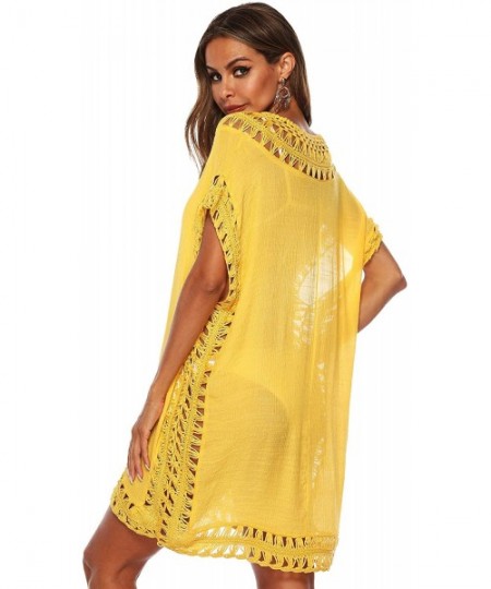 Cover-Ups Women Plus Size Swimwear Cover Ups Sexy Bikini Bathing Suit Beach Dress Swim Coverups for Women - Yellow - CW18UALWEDD