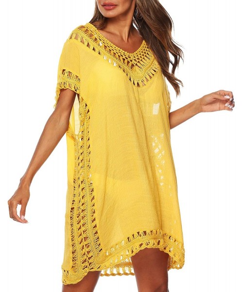 Cover-Ups Women Plus Size Swimwear Cover Ups Sexy Bikini Bathing Suit Beach Dress Swim Coverups for Women - Yellow - CW18UALWEDD