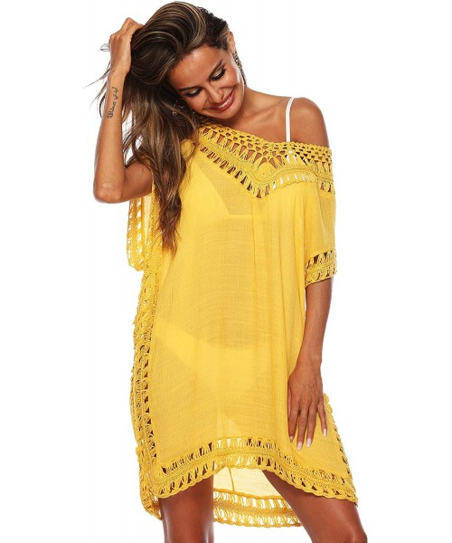 Cover-Ups Women Plus Size Swimwear Cover Ups Sexy Bikini Bathing Suit Beach Dress Swim Coverups for Women - Yellow - CW18UALWEDD