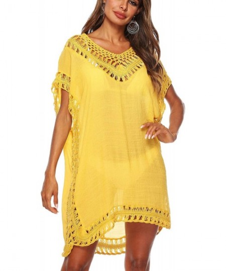 Cover-Ups Women Plus Size Swimwear Cover Ups Sexy Bikini Bathing Suit Beach Dress Swim Coverups for Women - Yellow - CW18UALWEDD