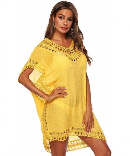 Cover-Ups Women Plus Size Swimwear Cover Ups Sexy Bikini Bathing Suit Beach Dress Swim Coverups for Women - Yellow - CW18UALWEDD