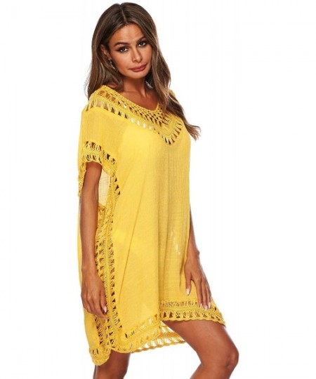 Cover-Ups Women Plus Size Swimwear Cover Ups Sexy Bikini Bathing Suit Beach Dress Swim Coverups for Women - Yellow - CW18UALWEDD