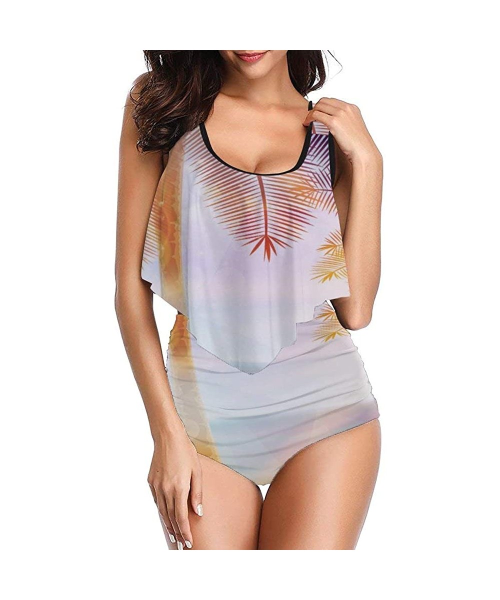 Sets Palm Trees by The Sea Womens High Waisted Swimsuits Ruffled Tankini Top Two Pieces Bating Suits - Style31 - C819C6S788R