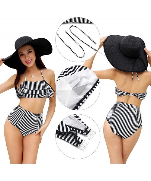 Sets Women's Padded Flounce Halter Bikini Set Ruffled Two Piece Off Shoulder Bandeau Swimsuit - Stripe - Black - CJ18TRUEXNO