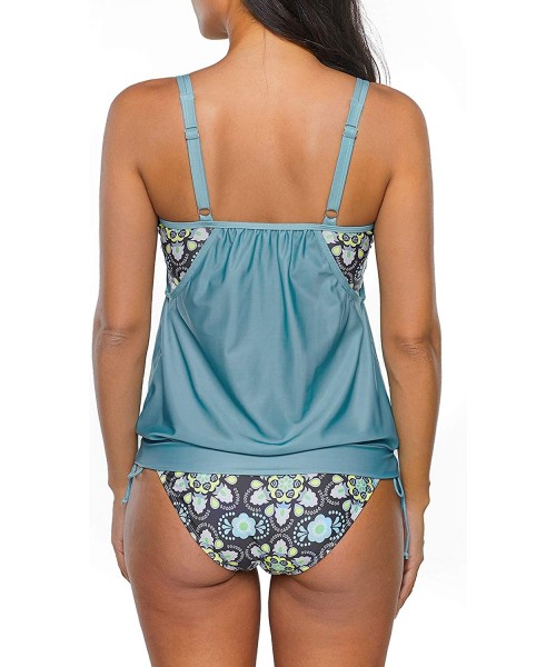 Sets Tankini Swimsuits for Women Halter Two Piece Bathing Suits with Tankini Tops - 01 Blue Green - C2196DG4AZE