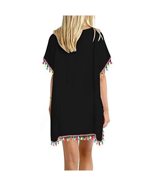 Cover-Ups Women Chiffon Tassel Swimsuit Bikini Stylish Beach Cover up - Colorbesom_black - CT18KZN3U69