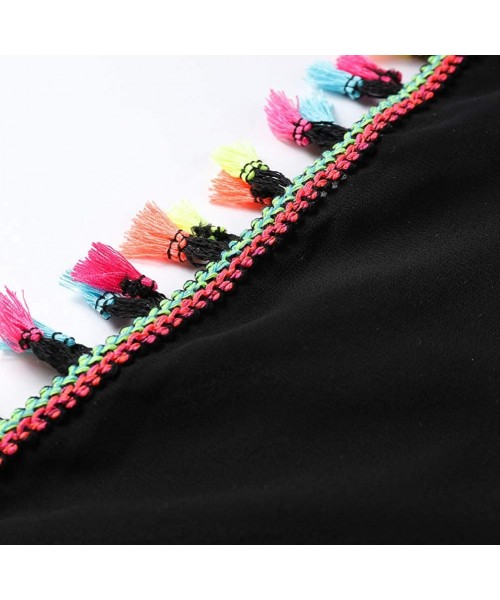 Cover-Ups Women Chiffon Tassel Swimsuit Bikini Stylish Beach Cover up - Colorbesom_black - CT18KZN3U69