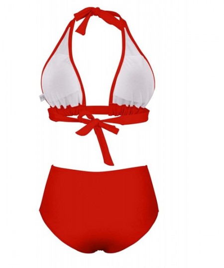 Sets Women's Sexy Self Tie Halter High Waisted Bandage 2PCS Bikini Set Swimsuit - Red - C018Q2U2R4C