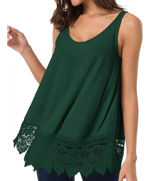 Tankinis Women Flowy Tank Tops Long - Backless Sexy Tunic Tops Stretch A-Line Loose Sleeveless Shirts Lace Trim - Green - C11...