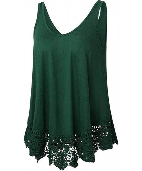 Tankinis Women Flowy Tank Tops Long - Backless Sexy Tunic Tops Stretch A-Line Loose Sleeveless Shirts Lace Trim - Green - C11...