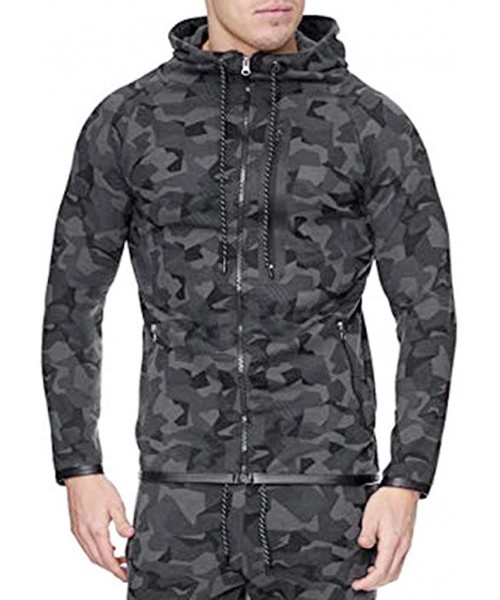 Trunks Mens Camouflage Print Zipper Hoodies Casual Long Sleeve Hooded Sweatshirt Drawstring Slim Fit Sport Outwear - Black - ...