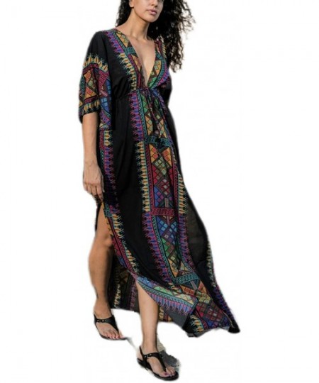 Cover-Ups Swimsuit Cover ups for Women Plus Size Women's Embroidered Floral Ethnic Print Kaftan Maxi Dress Summer Beach Dress...