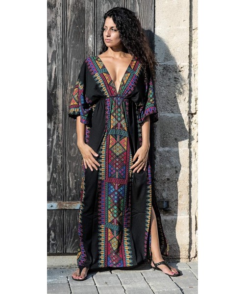 Cover-Ups Swimsuit Cover ups for Women Plus Size Women's Embroidered Floral Ethnic Print Kaftan Maxi Dress Summer Beach Dress...