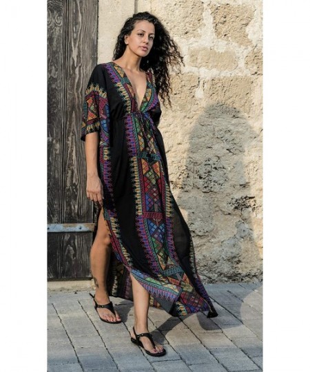 Cover-Ups Swimsuit Cover ups for Women Plus Size Women's Embroidered Floral Ethnic Print Kaftan Maxi Dress Summer Beach Dress...