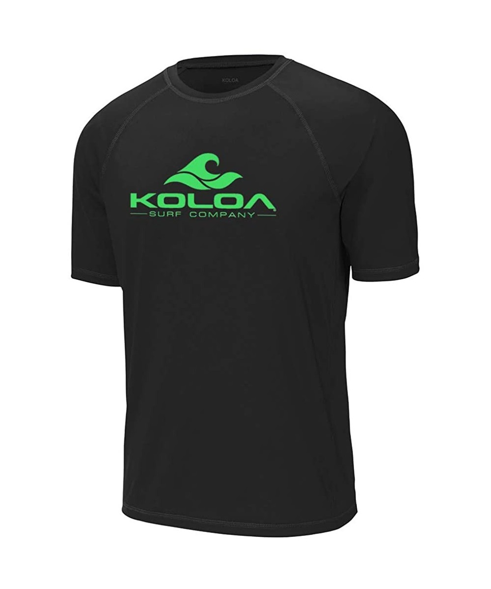 Rash Guards Mens Classic Wave Logo UPF 50 Rashguard Tees in Sizes XS-4XL - Black / Green Logo - CH1946A234G