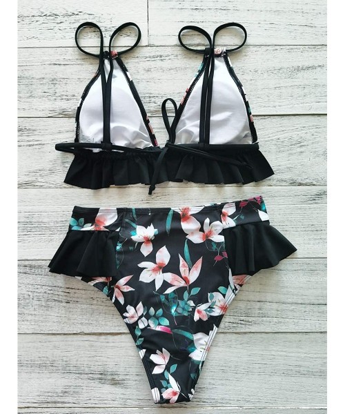 Sets High Waisted Ruffle Bikini Set Women Triangle Two Piece Straps Swimsuit Beachwear - Print-32 - CU19C98SD39