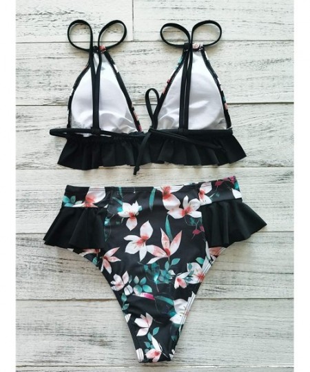 Sets High Waisted Ruffle Bikini Set Women Triangle Two Piece Straps Swimsuit Beachwear - Print-32 - CU19C98SD39