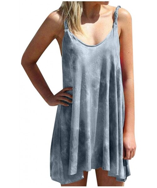 Cover-Ups Women Tunic Tops Dresses Lady Plus Size Vintage Print Sleeveless Evening Party Mini Dress - 01-gray - CL199Y3SUK5