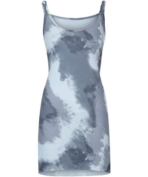 Cover-Ups Women Tunic Tops Dresses Lady Plus Size Vintage Print Sleeveless Evening Party Mini Dress - 01-gray - CL199Y3SUK5