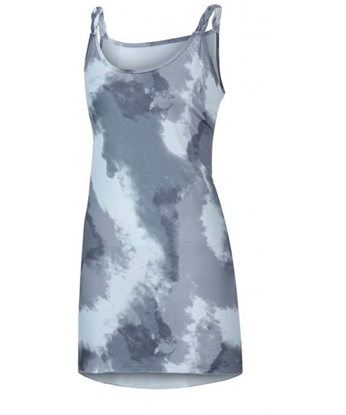 Cover-Ups Women Tunic Tops Dresses Lady Plus Size Vintage Print Sleeveless Evening Party Mini Dress - 01-gray - CL199Y3SUK5