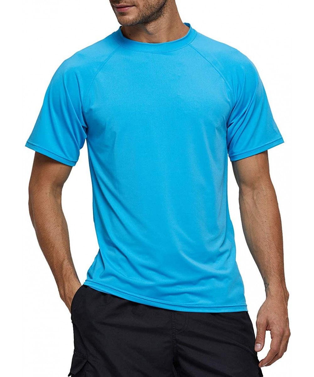 Rash Guards Men's UPF 50+ UV Protection Shirts Lightweight Sun Protection Shirt Short Sleeve Quick Dry - Light Blue - CL190DA...