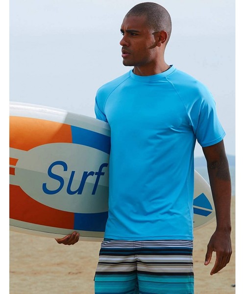 Rash Guards Men's UPF 50+ UV Protection Shirts Lightweight Sun Protection Shirt Short Sleeve Quick Dry - Light Blue - CL190DA...