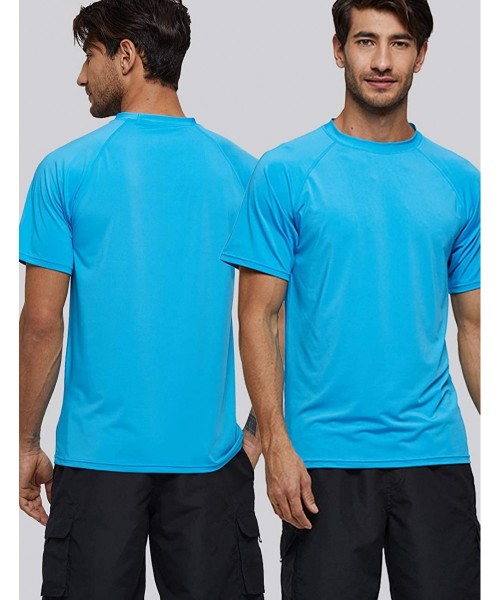 Rash Guards Men's UPF 50+ UV Protection Shirts Lightweight Sun Protection Shirt Short Sleeve Quick Dry - Light Blue - CL190DA...