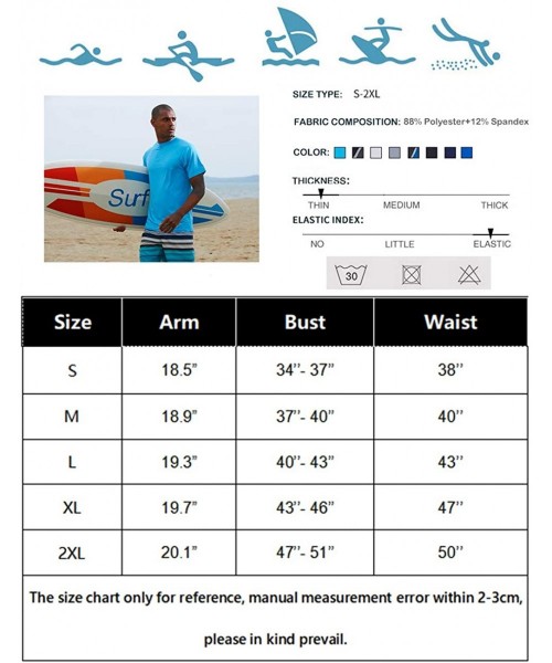 Rash Guards Men's UPF 50+ UV Protection Shirts Lightweight Sun Protection Shirt Short Sleeve Quick Dry - Light Blue - CL190DA...