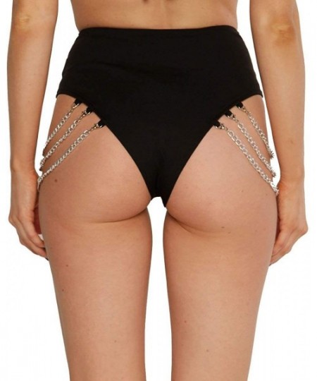 Bottoms Women's High Waisted Rave Booty Shorts Bottoms - Chained Up - C0192M43E3C