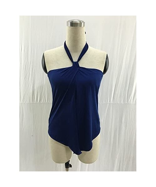 Racing Womens Halter Neck Wrap Split Front Tankini One Piece Swimsuit Monokini - Dark Blue - CM182083O6M