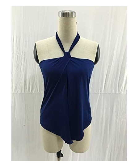 Racing Womens Halter Neck Wrap Split Front Tankini One Piece Swimsuit Monokini - Dark Blue - CM182083O6M