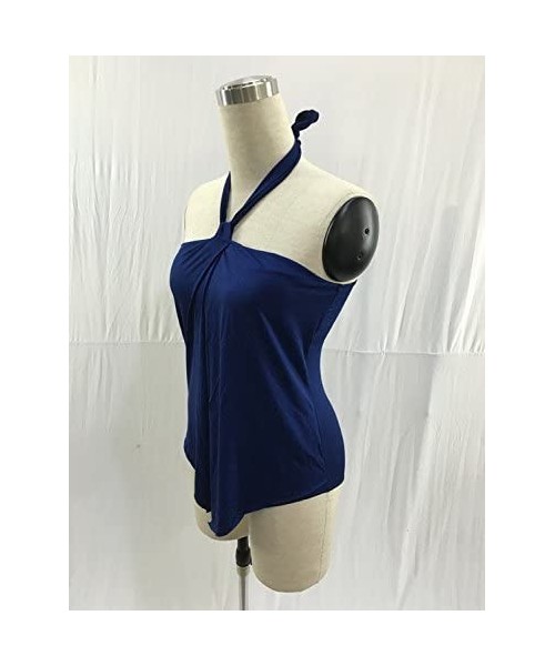 Racing Womens Halter Neck Wrap Split Front Tankini One Piece Swimsuit Monokini - Dark Blue - CM182083O6M