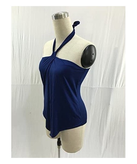 Racing Womens Halter Neck Wrap Split Front Tankini One Piece Swimsuit Monokini - Dark Blue - CM182083O6M