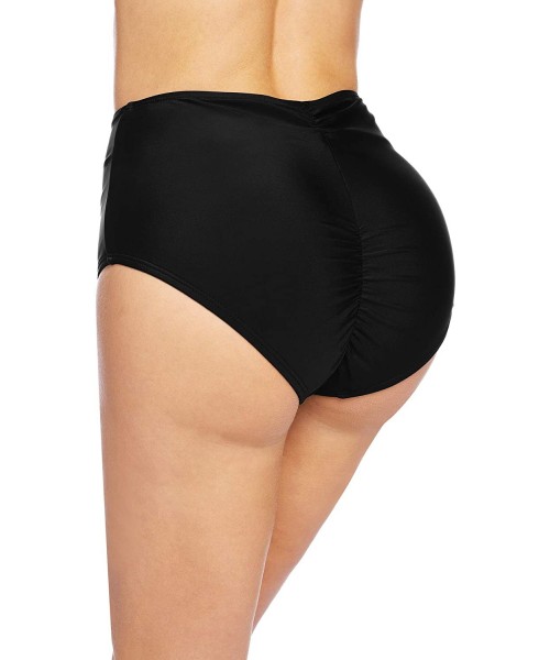 Tankinis Women's High Waisted Bikini Bottoms Booty Shorts Cheeky Swim Shorts Retro Ruched Butt Swimsuit - Black - CH1947XYLZG