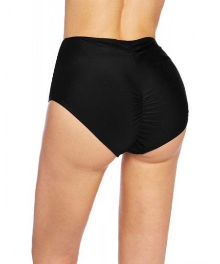 Tankinis Women's High Waisted Bikini Bottoms Booty Shorts Cheeky Swim Shorts Retro Ruched Butt Swimsuit - Black - CH1947XYLZG