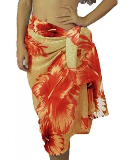 Cover-Ups Sheer Chiffon Swim Beach Sarong Pareo Wrap Swim Cover-up - Yellow W/Red Flowe - CY18QCRUUU0