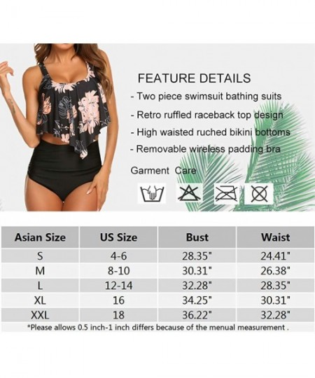 Sets Women's High Waisted Swimsuits Ruffle Print Bathing Suits Two Piece Bikini Set Swimwear - 010 Pink - CI193E4LAG4