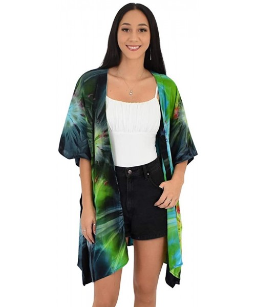 Cover-Ups Kimono Tie-Dye Resortwear Beach Cover - Blue / Green - CM18NQYDTHW